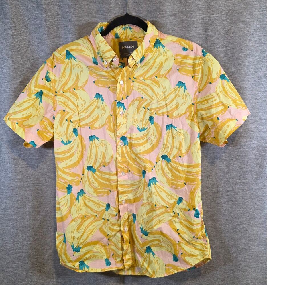 Bonobos Short Sleeve Std Fit Bananas Print Button Down Sz Med Yellow Pink